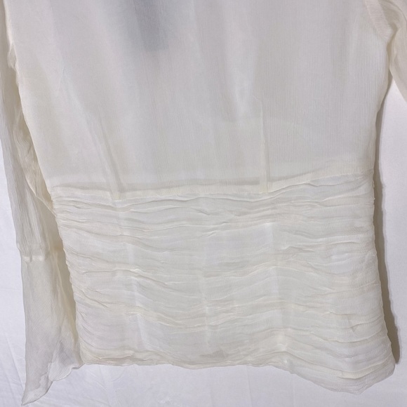 W.D.N.Y Cream Silk Deep V Neck Ruched Bodice Long Sleeve Blouse 8 NWT - Picture 14 of 16
